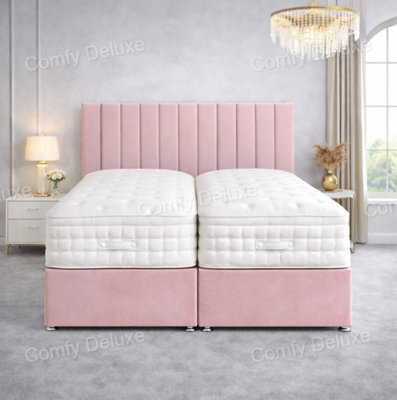 Comfy Deluxe 5Ft Kingsize Zip Link 6X3 Length Pink Plush Divan Bed Full Set 2 Drawers One Each Side - image 1
