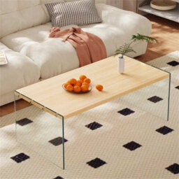 Natural Wood Top/clear Glass Legs Rectangle Coffee Table Center Cocktail Table - thumbnail 6
