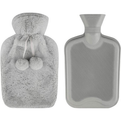 Accessotech Grey Knitted Cover 2 Litre Hot Water Bottle Warm Cosy Heat Therapy Bottle