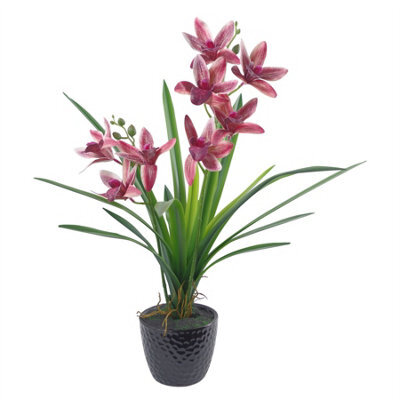 Leaf 50Cm Large Dark Pink Artificial Orchid In Ceramic Planter - image 1