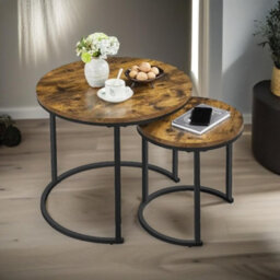 Pirlo Plush Set Of 2 Round Nesting Tables Rustic Brown - thumbnail 2