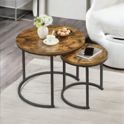 Pirlo Plush Set Of 2 Round Nesting Tables Rustic Brown - thumbnail 4