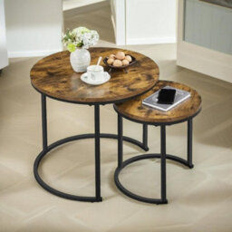 Pirlo Plush Set Of 2 Round Nesting Tables Rustic Brown - thumbnail 1