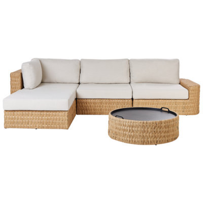 Beliani Garden Corner Sofa With Table 4 Seater Oliveri Pe Rattan Right Hand Beige - image 1