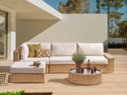 Beliani Garden Corner Sofa With Table 4 Seater Oliveri Pe Rattan Right Hand Beige - thumbnail 2