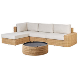 Beliani Garden Corner Sofa With Table 4 Seater Oliveri Pe Rattan Right Hand Beige - thumbnail 6