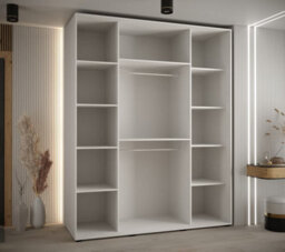 Arte Sapporo Ii White Mirrored Sliding Door Wardrobe - White Matt And Lamella Effect (H)2050mm (W)2000mm (D)600mm - thumbnail 3