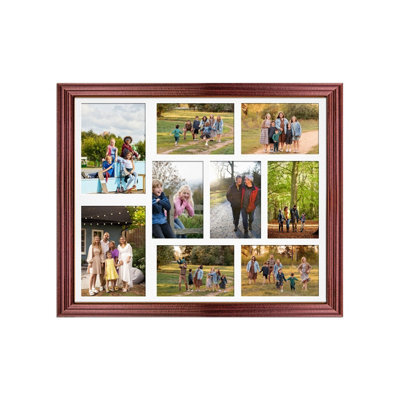 AK Frames 20X16 Rose Wood Classic Multi Photo Frame With White Mount - Holds 9 Apertures (2X) 7X5, (7X) 6X4 Photos - image 1