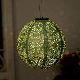 Dawsons Living, Solar Powered Led Large Garden Lantern Outdoor Light - Select Colours & Shapes - Round Moroccan Green