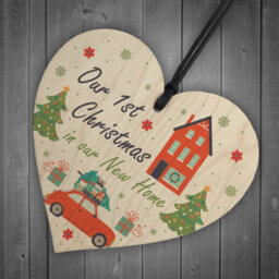 Red Ocean 1St Christmas In Our New Home Hanging Wooden Heart Tree Decoration House Gift - thumbnail 6