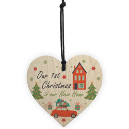 Red Ocean 1St Christmas In Our New Home Hanging Wooden Heart Tree Decoration House Gift - thumbnail 5