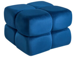 Wyld And Coco Novalux Navy Velvet Square Pouffe 60 X 60 Cm Modern Footstool - thumbnail 1