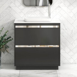 Royal Bathrooms Orion 800mm Matt Obsidian Black Floor Standing Plain White Countertop Vanity Unit 2 Drawer With Qubix Basin & Chrome Accent Trim