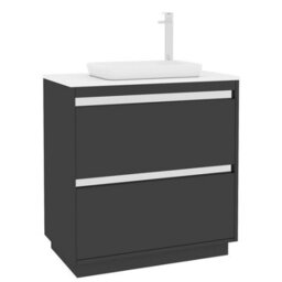 Royal Bathrooms Orion 800mm Matt Obsidian Black Floor Standing Plain White Countertop Vanity Unit 2 Drawer With Qubix Basin & Chrome Accent Trim - thumbnail 6