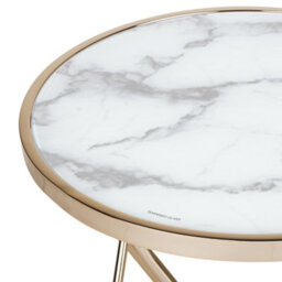 Beliani Round Side Table 50Cm - White Marble-Effect Tempered Glass Top, Gold Hairpin Legs - thumbnail 3