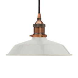Pale Grey Small Trinity Metal Painted Dome Pendant Light With Antique Copper Lamp Holder And Black Round Cable - Se Home - thumbnail 1