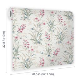 Laura Ashley White, Pink & Duck Egg Mosedale Posy Smooth Wallpaper - thumbnail 7