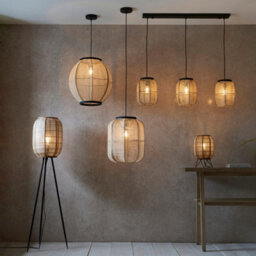 Luminosa Lighting Luminosa Zaire Complete Floor Lamp, Natural Linen, Natural Bamboo, Matt Black - thumbnail 3