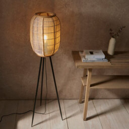 Luminosa Lighting Luminosa Zaire Complete Floor Lamp, Natural Linen, Natural Bamboo, Matt Black - thumbnail 5