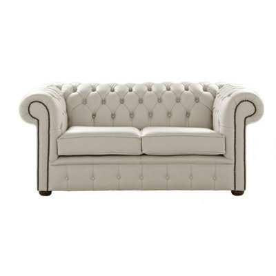 Chesterfield 2 Seater Shelly Cottonseed Leather Sofa Settee Bespoke In Classic Style - image 1
