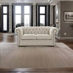 Chesterfield 2 Seater Shelly Cottonseed Leather Sofa Settee Bespoke In Classic Style - thumbnail 2
