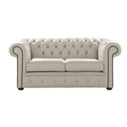 Chesterfield 2 Seater Shelly Cottonseed Leather Sofa Settee Bespoke In Classic Style - thumbnail 1