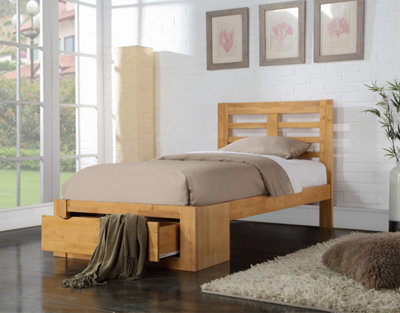 Flintshire Furniture New Bretton Single 3Ft Hardwood Oak Bed Frame With Drawer