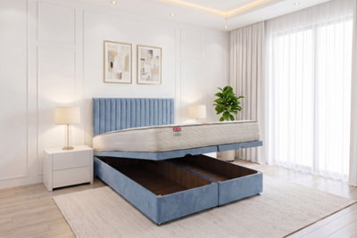 "Knight Sleep Emily Ottoman Bed Light Blue Plush 2Ft6 With Mattress & 24""headboard - Small Single" - image 1