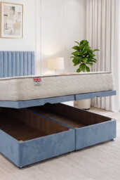"Knight Sleep Emily Ottoman Bed Light Blue Plush 2Ft6 With Mattress & 24""headboard - Small Single" - thumbnail 2