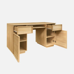 Sweeek - Wood Effect Desk 2 Doors 2 Drawers 1 Niche 140Cm Natural 140X55X77 Cm - Kuba - thumbnail 3
