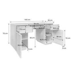 Sweeek - Wood Effect Desk 2 Doors 2 Drawers 1 Niche 140Cm Natural 140X55X77 Cm - Kuba - thumbnail 8