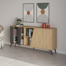 Decortie Modern Fiona Console Sideboard Storage Cabinet 180(W)Cm Oak, Retro Grey - thumbnail 6