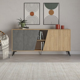 Decortie Modern Fiona Console Sideboard Storage Cabinet 180(W)Cm Oak, Retro Grey - thumbnail 1