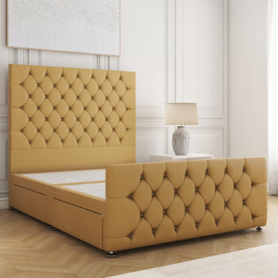 Bsspoke Maya Divan Bed Mustard Plush Velvet 54Inch Headboard & 20Inch Footboard 2 Drawers Footend & No Mattress In All Sizes - image 1
