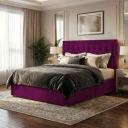 "Slumbre Diamond Cut Bumper Plush Velvet Divan Bed, 50"" Headboard - 6Ft Super King - Burgundy - 0 Drawers"