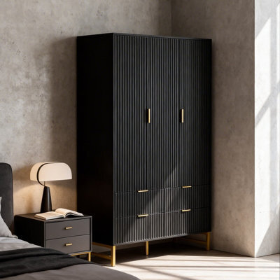 3-Doors Wardrobe Cabinet With 4 Drawers, Hanging Rail-118X55X185 Cm - image 1