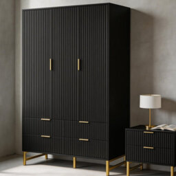 3-Doors Wardrobe Cabinet With 4 Drawers, Hanging Rail-118X55X185 Cm - thumbnail 2