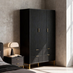 3-Doors Wardrobe Cabinet With 4 Drawers, Hanging Rail-118X55X185 Cm - thumbnail 1