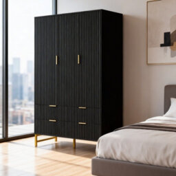 3-Doors Wardrobe Cabinet With 4 Drawers, Hanging Rail-118X55X185 Cm - thumbnail 3
