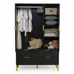 3-Doors Wardrobe Cabinet With 4 Drawers, Hanging Rail-118X55X185 Cm - thumbnail 6