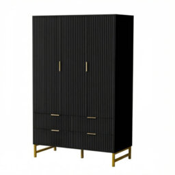 3-Doors Wardrobe Cabinet With 4 Drawers, Hanging Rail-118X55X185 Cm - thumbnail 4
