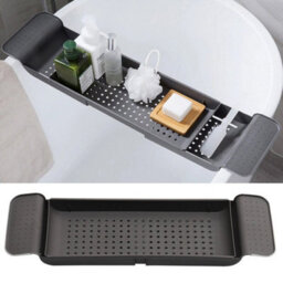 Black Grey Bath Rack Extendable Over Bath Tub Caddy Plastic Organizer Tray Bathroom Tidy - thumbnail 3