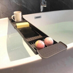 Black Grey Bath Rack Extendable Over Bath Tub Caddy Plastic Organizer Tray Bathroom Tidy - thumbnail 4