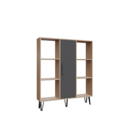 Decorotika Peoria 6 Shelves And A  Cabinet Bookcase Oak & Anthracite - thumbnail 3