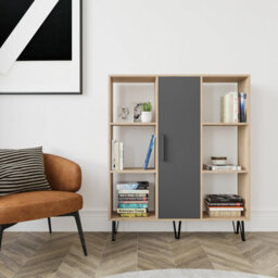 Decorotika Peoria 6 Shelves And A  Cabinet Bookcase Oak & Anthracite