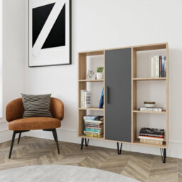 Decorotika Peoria 6 Shelves And A  Cabinet Bookcase Oak & Anthracite - thumbnail 2