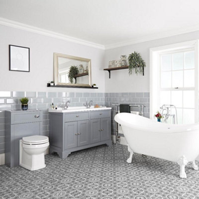 Homestylestore Light Grey Bathroom Suite Double Ended Slipper Bath, 1210mm Vanity Unit Back To Wall Toilet - image 1
