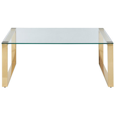Wyld And Coco Glam Modern Rectangular Coffee Table 100 X 50 Cm, Tempered Glass Top, Gold Stainless Steel Frame - image 1