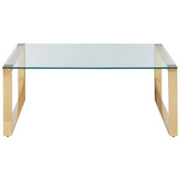 Wyld And Coco Glam Modern Rectangular Coffee Table 100 X 50 Cm, Tempered Glass Top, Gold Stainless Steel Frame - thumbnail 1