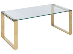 Wyld And Coco Glam Modern Rectangular Coffee Table 100 X 50 Cm, Tempered Glass Top, Gold Stainless Steel Frame - thumbnail 3